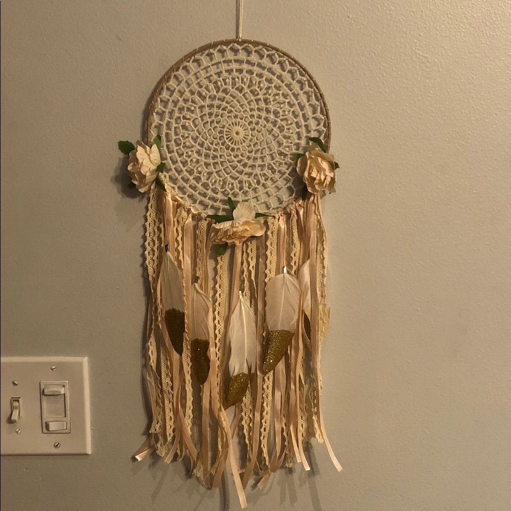 Boho Dreamcatcher with Feathers and Flowers